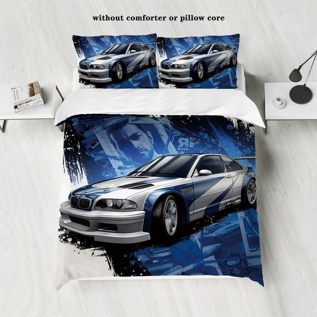 3-teiliges Bettwäscheset Lodestar mit Sportwagen-Rennprint in Blau, bestehend aus 1 Bettbezug und 2 Kissenbezügen, atmungsaktiv und pillingfrei, B/H: 203 x 228 cm - Bild 1