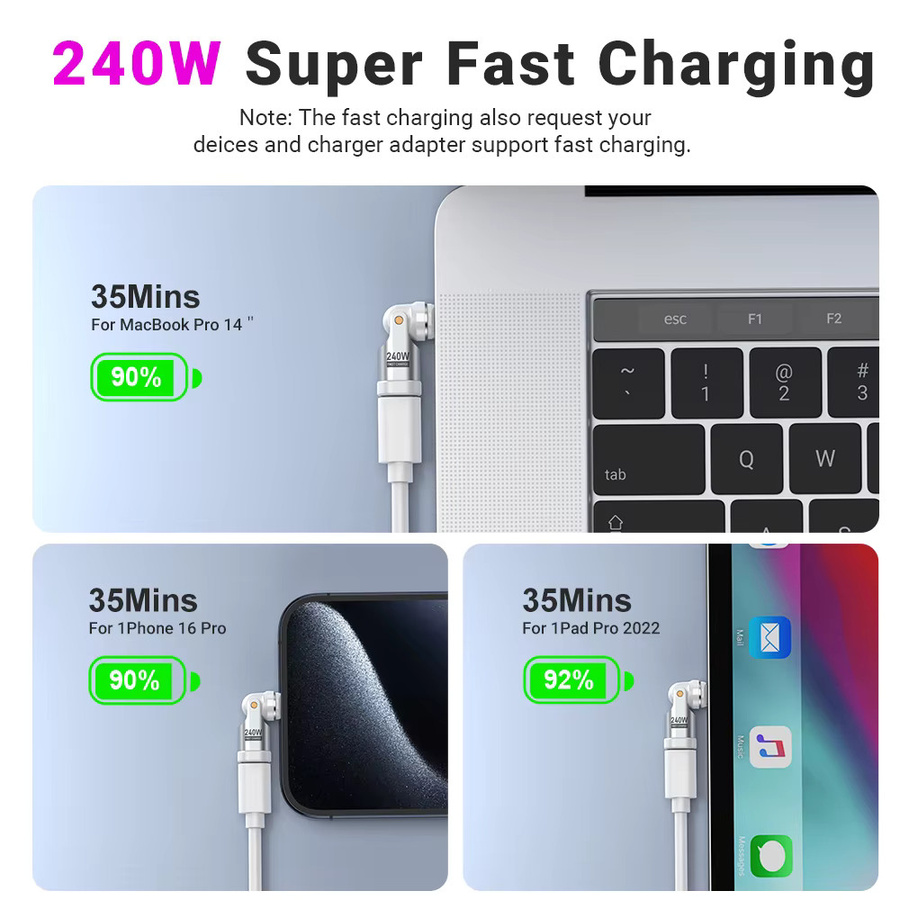 AUFU Magnetischer USB-C auf USB-C OTG Adapter mit 9-Pin-Anschluss und 240 W Schnellladefunktion für MacBook, iPhone 16, iPhone 15, iPad und Laptop - Bild 2