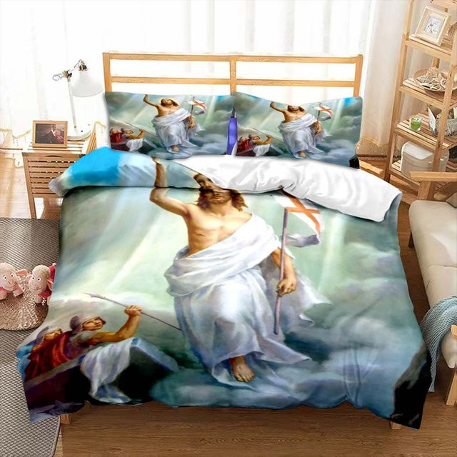 Bettwäsche-Set Jesus Jungfrau Maria von Binchi Fitness in Blau, Material Mikrofaser Polyester, B/H: 180 x 210 cm - Bild 1