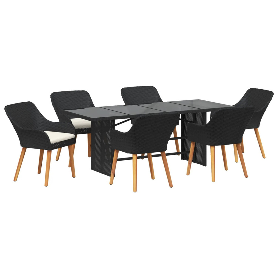 vidaXL 7-teiliges Garten Essset aus Poly-Rattan und Glas in Schwarz Matt - Bild 2