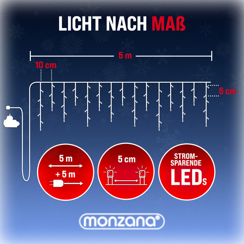 monzana LED Regenlichterkette Warmweiß in Weiß, 10m Länge, IP44 für Innen- und Außenbereich - Bild 3