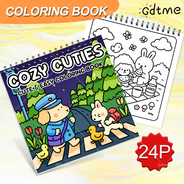 COZY CUTIES Malbuch für Erwachsene mit Spiralbindung, 24 Seiten, buntes DIY-Zeichenbuch zur Stressabbau für Jugendliche und Erwachsene - Bild 1