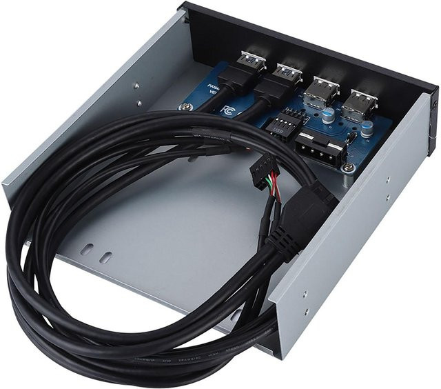mfySpace 4-Port USB 3.0 und USB 2.0 Frontpanel Adapter für 5,25 Zoll Laufwerksschacht in Grau - Bild 1