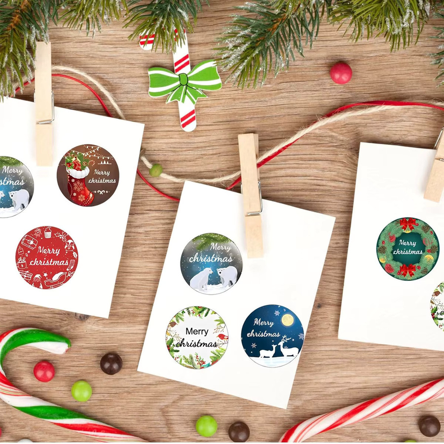 TYFYO Runde Frohe Weihnachten Aufkleber für Geschenke und Backpakete, Mehrfarbig, Durchmesser: 2,5 cm - Bild 3