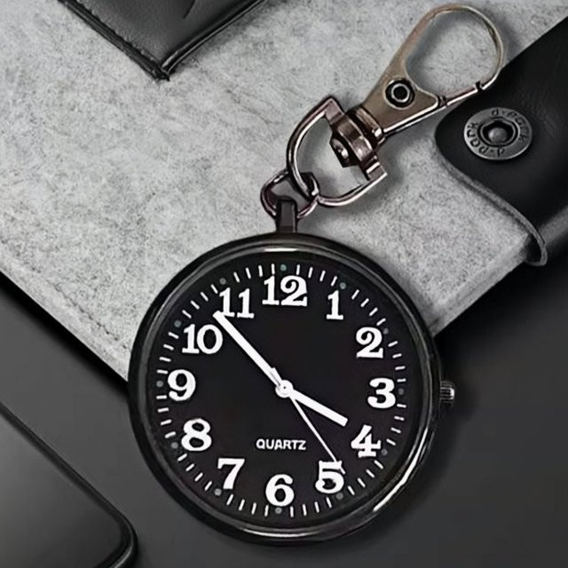 JBAILI Schlüsselbund Taschenuhr, Quarz, Rund, Schwarz, Silber, Unisex - Bild 1