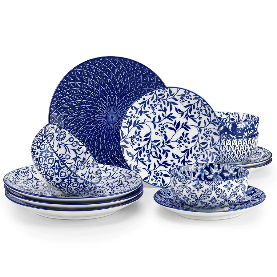 vancasso Porzellan Geschirr-Set Blau-Weiß mit Speisetellern, Desserttellern und Cerealschüsseln - Bild 4