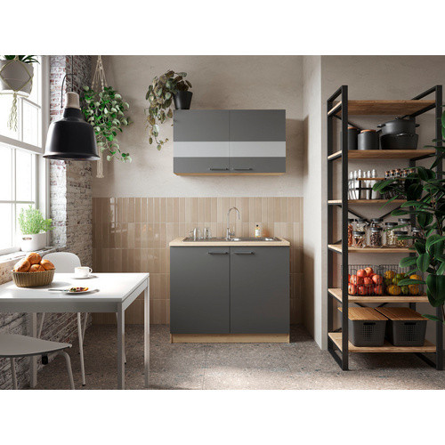 Respekta Küchenmöbel-Set Merle in Grau mit Glastüren und Soft-Close-Funktion, B/H/T: 100 x 200 x 60 cm - Bild 2