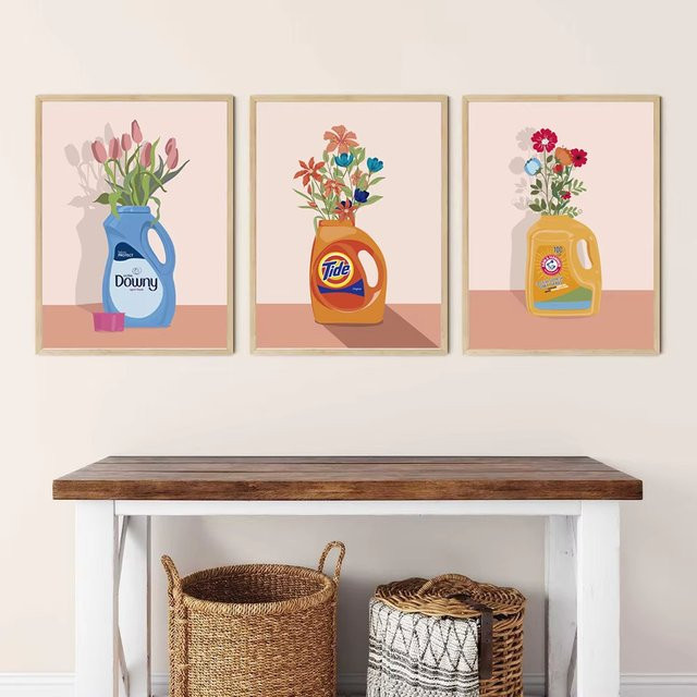 Potdemiel Wandkunst Wäscheraum Poster Tide Mit Blumen in Pastellfarben als Leinwandgemälde - Bild 1