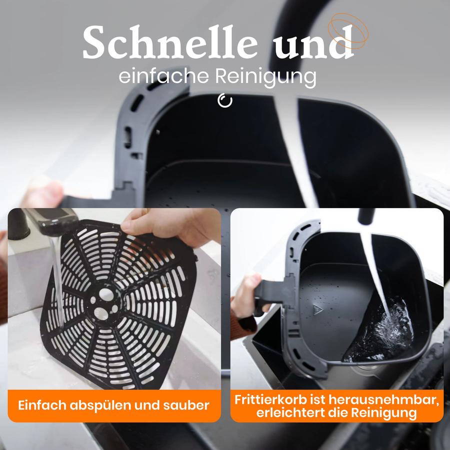 Sinaopus Heißluftfritteuse mit Sichtfenster und LED-Touch-Steuerung, Ölfreier Multifunktions-Kocher in Schwarz, 8,5 l - Bild 6