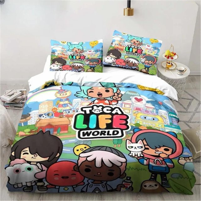 Toca Life World Bettwäsche Set mit Bettbezug und Kissenbezug, 3D Cartoon Design, Mehrfarbig, B/H: 180 x 210 cm - Bild 1