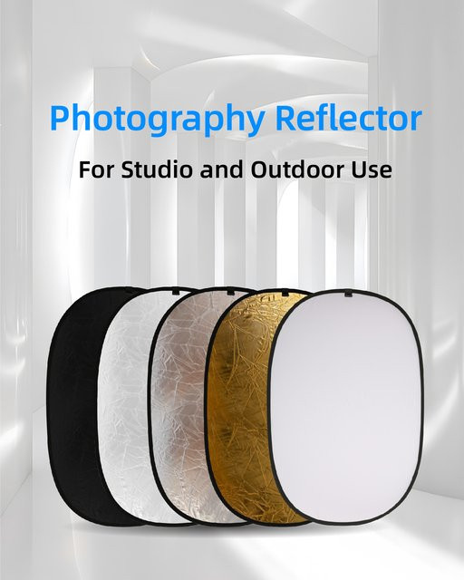 RF02 5in1 Reflektor für Studiofotografie, tragbar und zusammenklappbar, Silber und Weißgold, 60 x 90 cm oder 90 x 120 cm - Bild 1