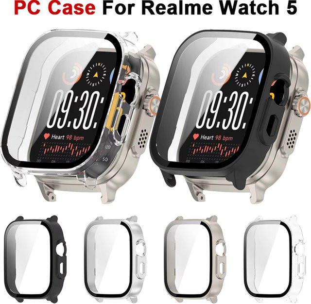 Realme Watch 5 Schutzhülle, PC-Gehäuse, gehärtetes Glas, transparent - Bild 1