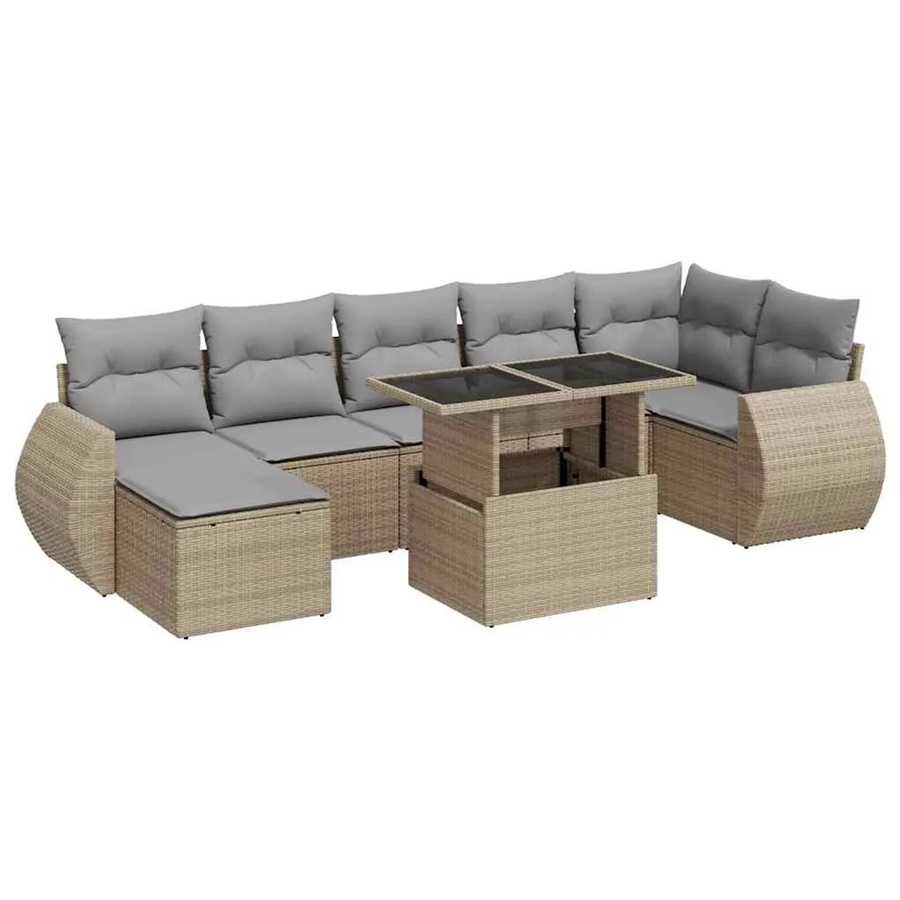 vidaXL 8-teilige Garten-Sofagarnitur in L-Form aus Poly-Rattan mit Kissen in Beige-Grau - Bild 2