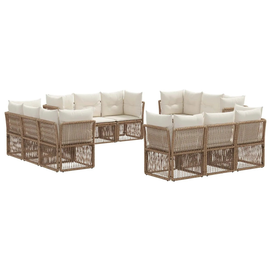 vidaXL Gartensofa-Set 12-tlg. in U-Form aus Poly-Rattan und pulverbeschichtetem Stahl, Beige - Bild 2