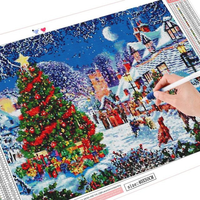 FIYO Diamond Painting DIY Landschaft mit Weihnachtsbaum in Blau, 20 x 30 cm - Bild 1