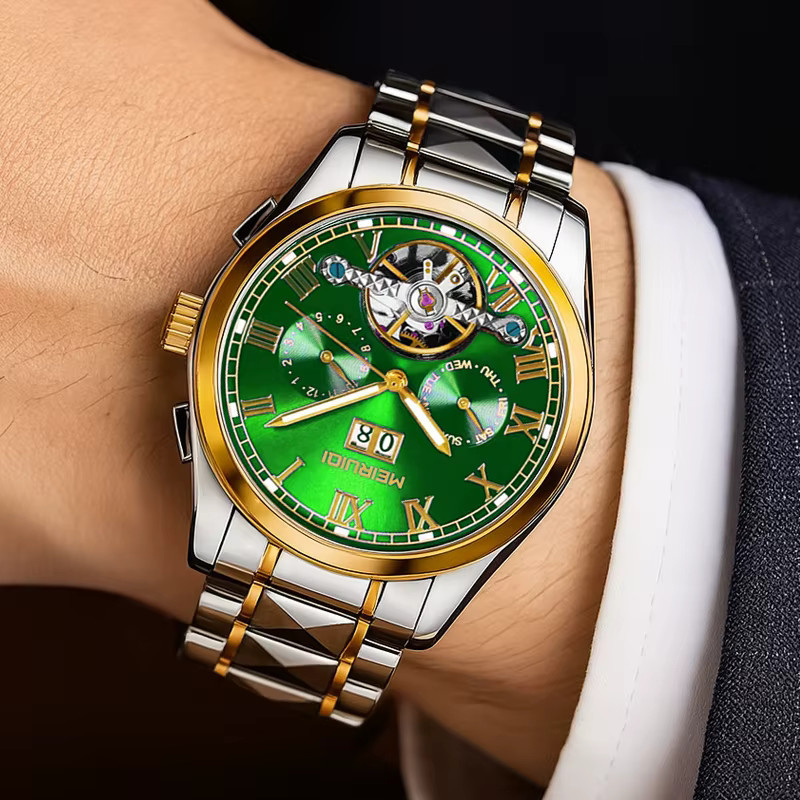 MEIRUIQI Armbanduhr, mechanisch, Gold, Grün, Herren - Bild 4