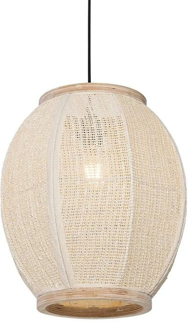 QAZQA Orientalische Hängelampe aus Stoff und Holz in Beige und Weiß, dimmbar und höhenverstellbar, Durchmesser: 35 cm - Bild 1