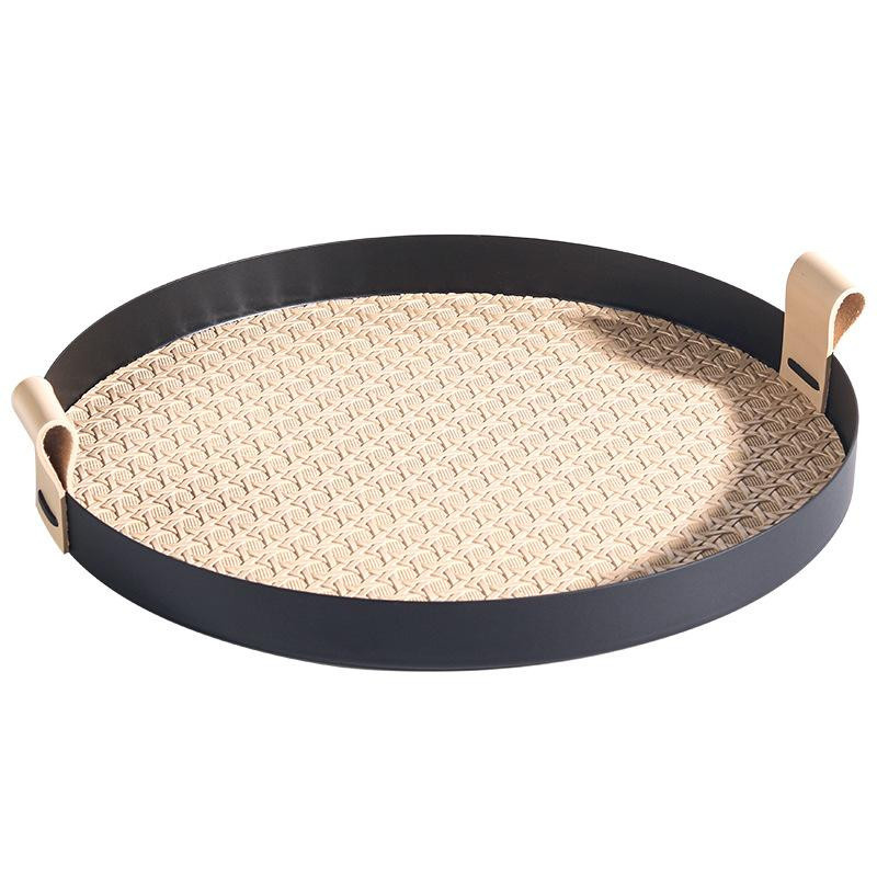 Nordic Light Luxury Rundes Tablett aus geflochtenem Leder in Braun, Durchmesser: 30,0 cm, Höhe: 3,0 cm - Bild 3