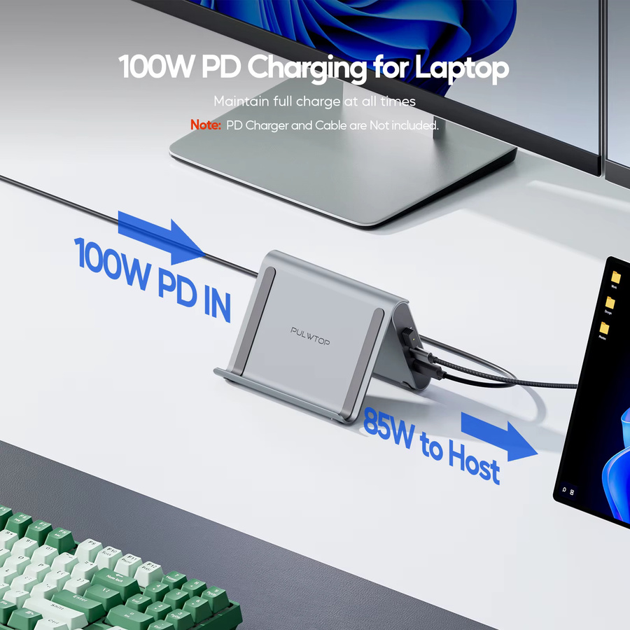 PULWTOP USB C Dockingstation Dual Monitor in Grau mit 2 HDMI 4K, USB-C/A 10 Gbit/s, USB-A 5 Gbit/s und RJ45 Ethernet/LAN sowie PD-Unterstützung - Bild 5