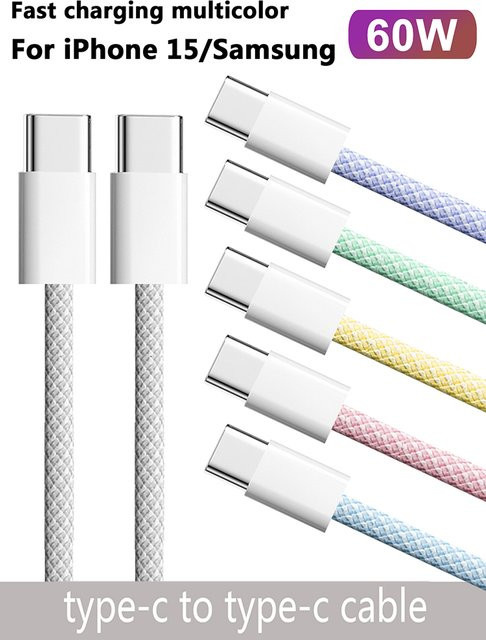 Koovesy USB-C Ladekabel Gelb mit 60W PD Schnellladung für Apple iPhone 15, Huawei, Xiaomi und Samsung - Bild 1