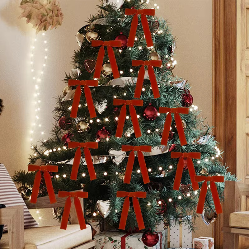 12 Stück rote Samtschleifen im Vintage-Stil für deine Weihnachtsdekoration und Geschenkverpackung - Bild 2