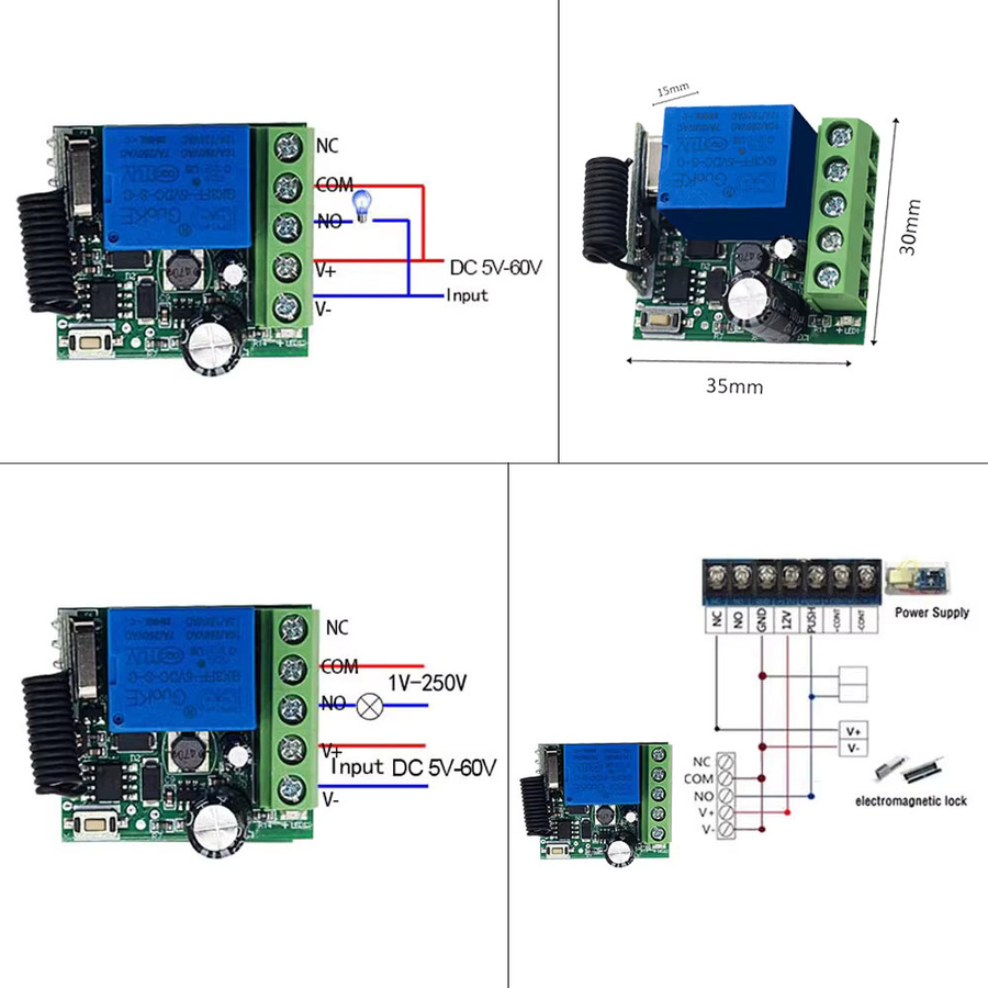 CENFAYA Drahtloser RF Relais Empfänger Modul mit Fernbedienung 1CH EIN/AUS Schalter für LED Licht Tor und Tür (6V 9V 12V 24V) - Bild 4