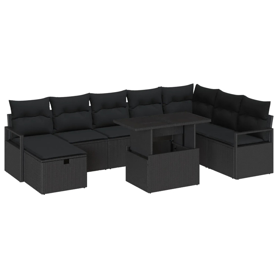 vidaXL Garten-Sofa-Set aus Poly Rattan in Schwarz, 9-teilig mit UV-beständigen und wetterfesten Kissen - Bild 2