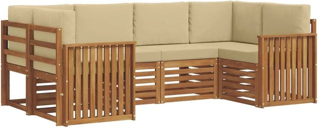 vidaXL Sofagarnitur aus Massivholz Akazie in Natur-Beige, 20-teiliges L-Shape Set mit Kissen und Armlehnen - Bild 1