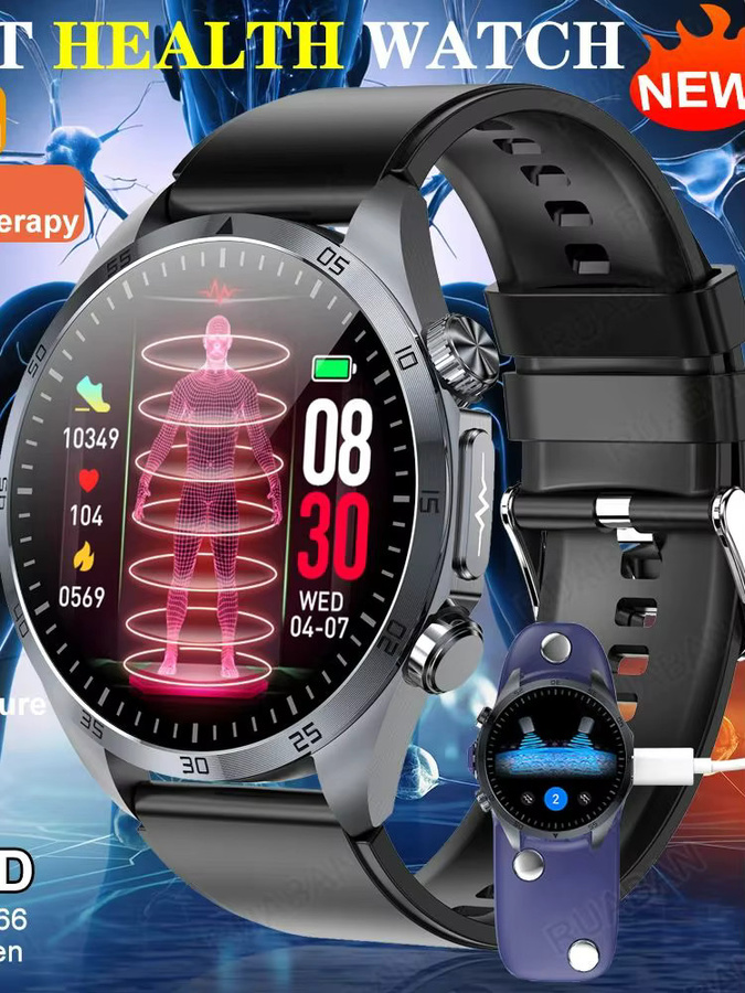 RNABAU Smartwatch für Herren in Schwarz mit Blutdruckmessung und Gesundheitsfunktionen wie Schlaf-Tracking, Puls-Therapie, Harnsäure- und Blutfettmessung sowie Wasserdichtigkeit - Bild 6