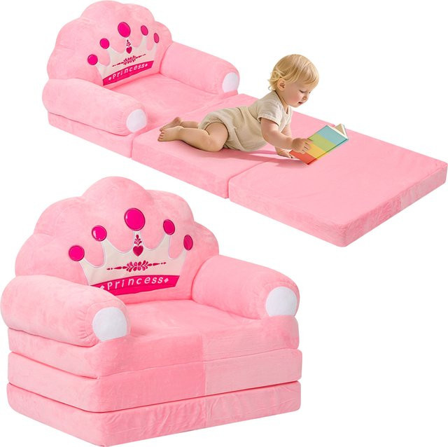 Faltbares 2-in-1 Kindersofa und Babysitz mit Schaumstofffüllung für das Kinderzimmer in Gelb oder Pink - Bild 1