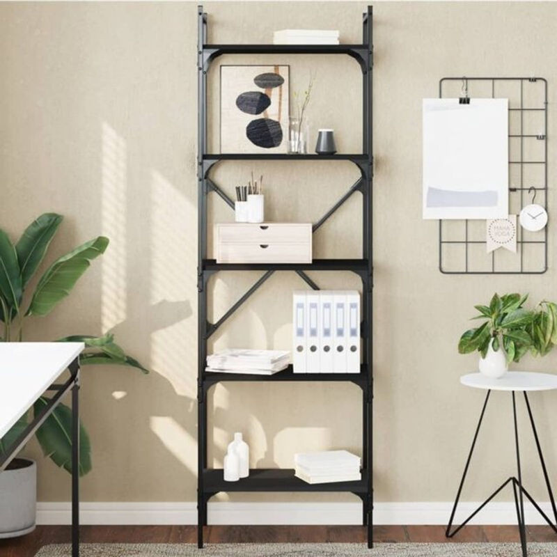 Vidaxl Bücherregal Industrial mit 5 Fächern aus Holzwerkstoff und Metall, Schwarz, B/T/H: 56 x 31,5 x 174 cm - Bild 1