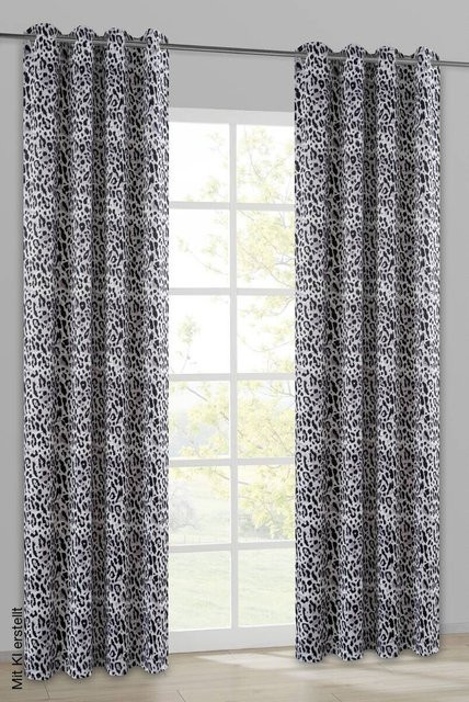 POCOline Verdunklungsvorhang Leo Grau mit Grafik-Tier-Motiv, Breite: 135 cm, Höhe: 245 cm - Bild 1