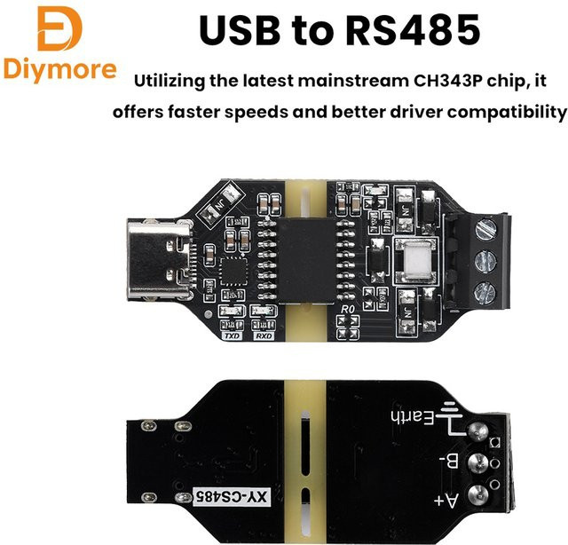 diymore CH343P USB-zu-RS485 Isolationskonverter Hochgeschwindigkeits-Kommunikationsmodul 6Mbps in Schwarz - Bild 1