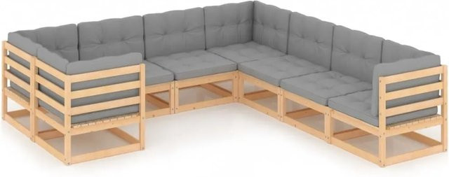 vidaXL 8-tlg Garten-Lounge-Set aus massivem Kiefernholz in U-Form mit grauen Polstern - Bild 1