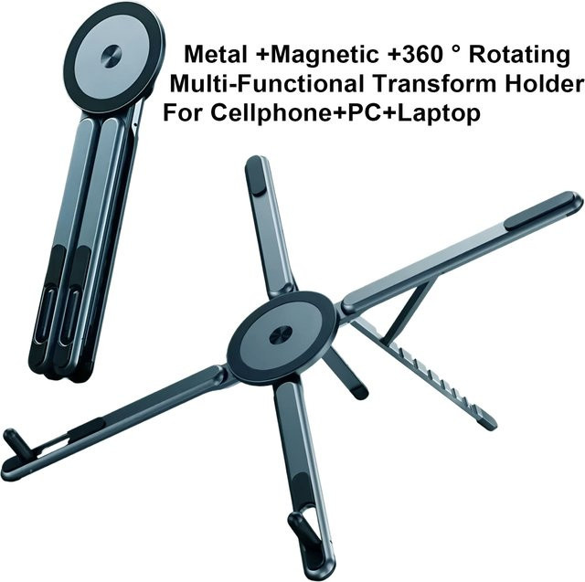 Fireurus Faltbarer Magnetischer Laptop-Ständer aus Aluminiumlegierung in Grau, Tragbarer Verstellbarer Ständer mit Wärmeableitung für Smartphone, Tablet und Notebook - Bild 1