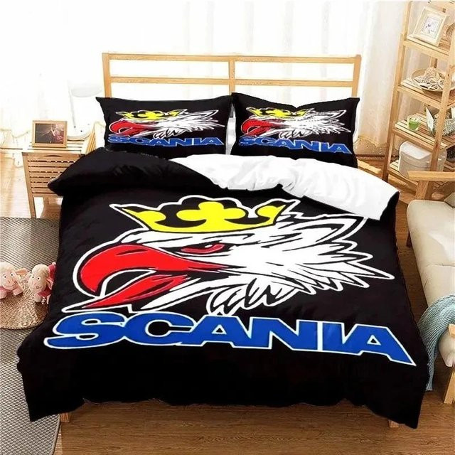 Scanias LKW-Logo Bettwäsche-Set aus Mikrofaser-Polyester für Kinder und Erwachsene, 1 Bettbezug und 2 Kissenbezüge, B/T: 228 x 228 cm - Bild 1