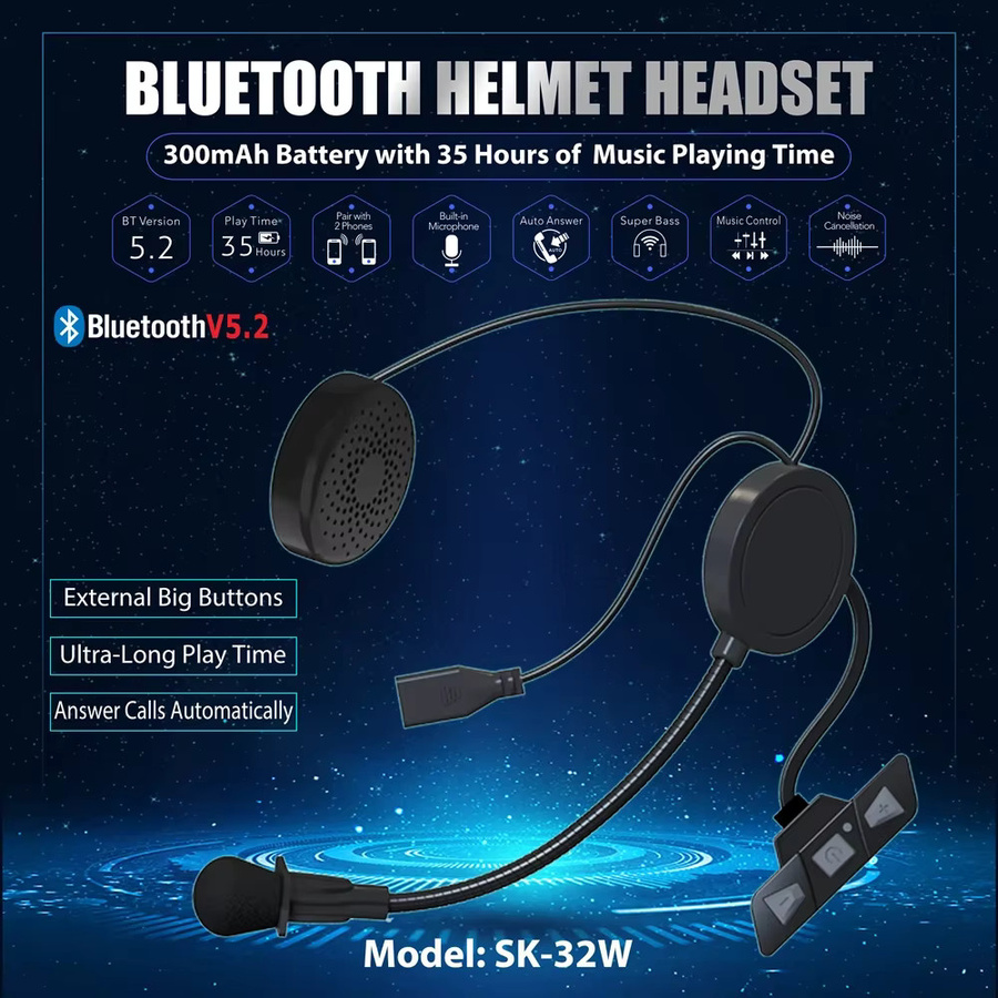 Kebidumei Motorrad Bluetooth 5.2 Helm Headset in Schwarz mit Noise Reduction und Mikrofon für Stereo Musik und Freisprecheinrichtung - Bild 2