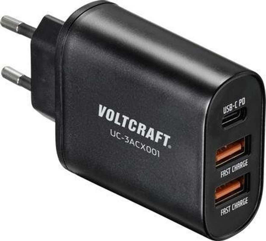 Voltcraft USB-Ladegerät UC-3ACX001 mit 38W, 2x USB-A und 1x USB-C Power Delivery, Schwarz - Bild 2