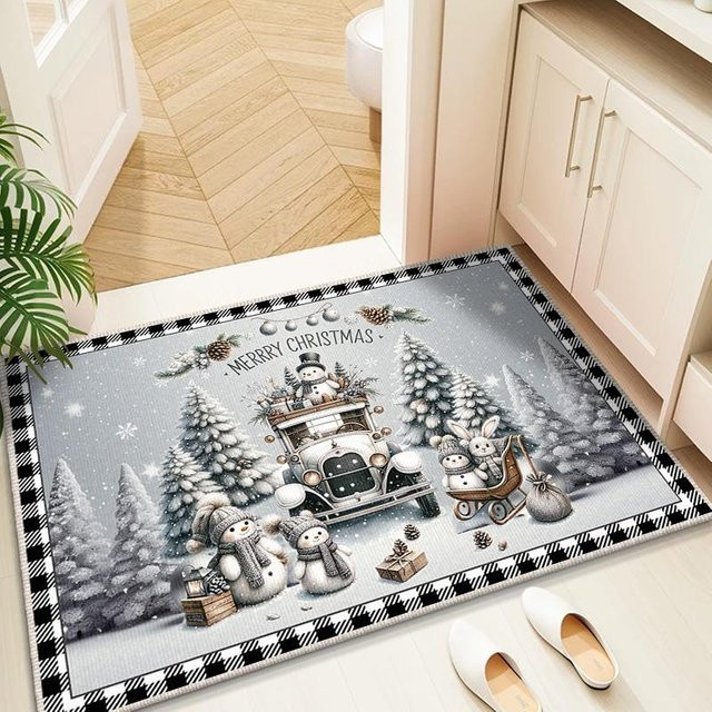 Lodestar Badezimmerteppich mit Weihnachts-Schneemann-Muster, Saugfähige Fußmatte aus Polyester, Mehrfarbig, B/T: 60 x 40 cm - Bild 1