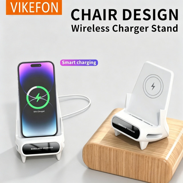 VIKEFON Kabelloses Ladegerät mit Lautsprecher und Desktop-Handyhalterung für iPhone 16-12 Pro Max, Samsung S25 S24 und Xiaomi, Smart-Ladestation in Schwarz oder Weiß - Bild 1