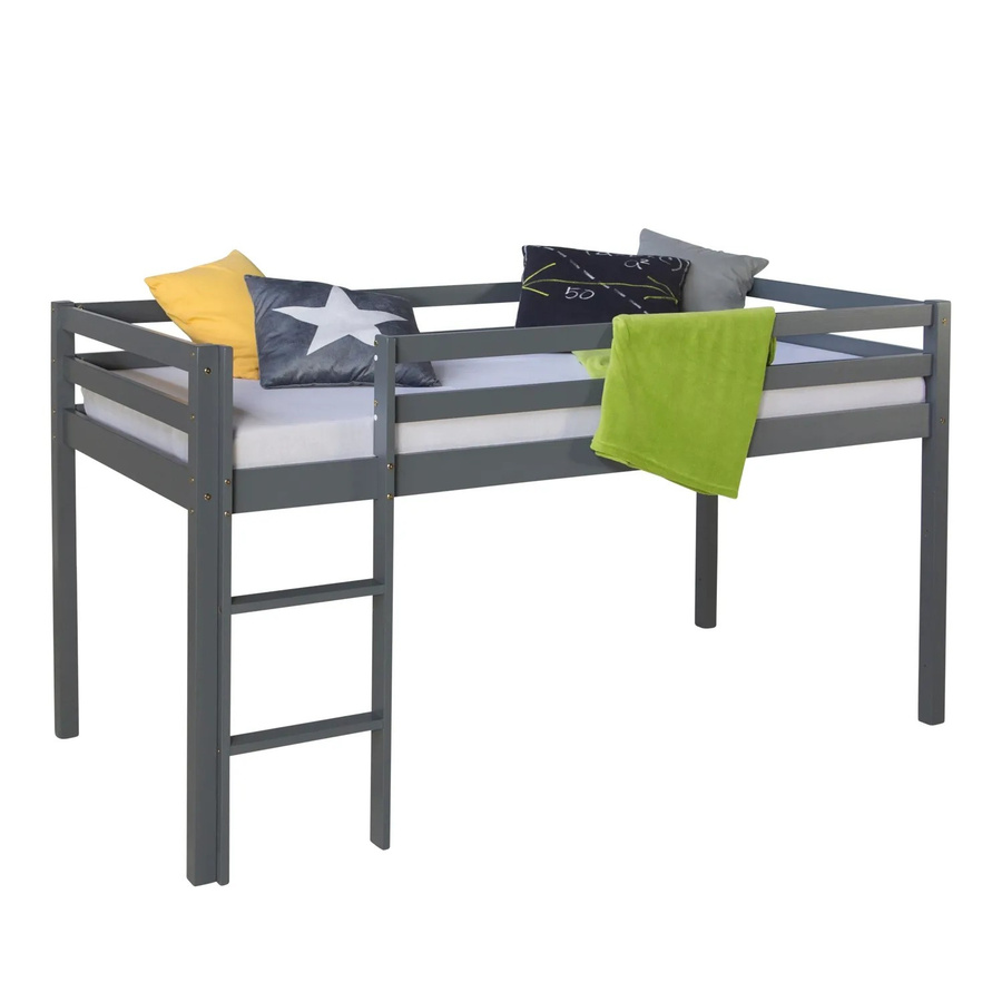 Homestyle4u Hochbett aus Kiefernholz in Grau, modern und lackiert, B/T/H: 90 x 200 x 186 cm - Bild 2