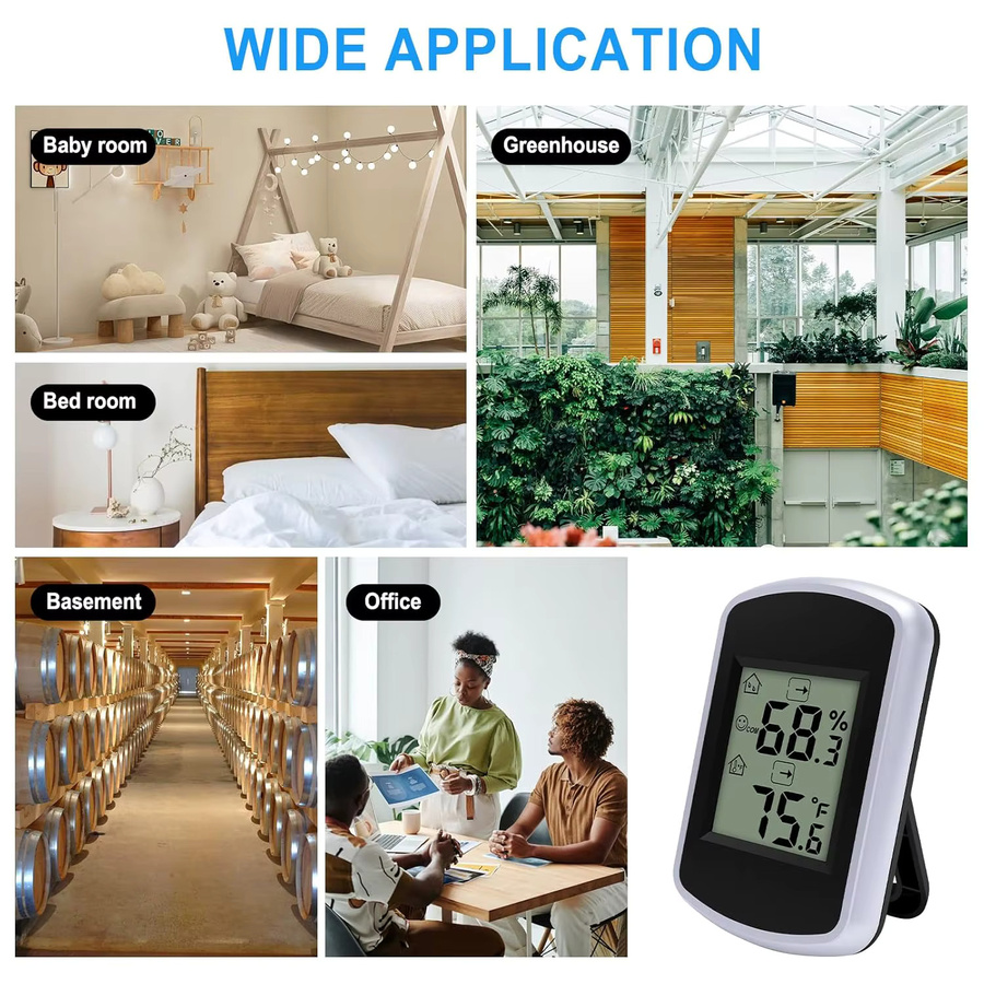 Urageuxy Digitales Thermometer mit Luftfeuchtigkeitsanzeige und Alarm in Schwarz oder Weiß - Bild 4