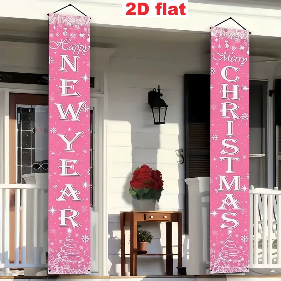 VIKAMA Doppelthema 2D Flachbanner Couplet für Neujahr und Weihnachten, Rosa, B/H: 30 x 30 cm - Bild 2