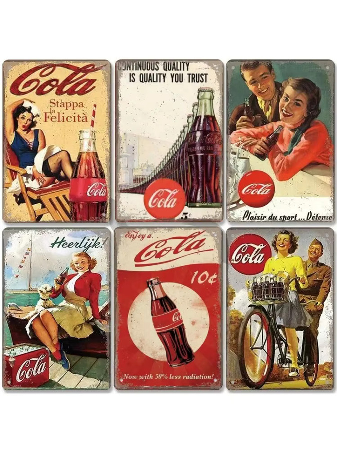Coca Cola Vintage Blechschild Retro Metallposter Wandkunst Deko Multicolour B: 20,0 cm, H: 20,0 cm, T: 0,6 cm - Bild 2