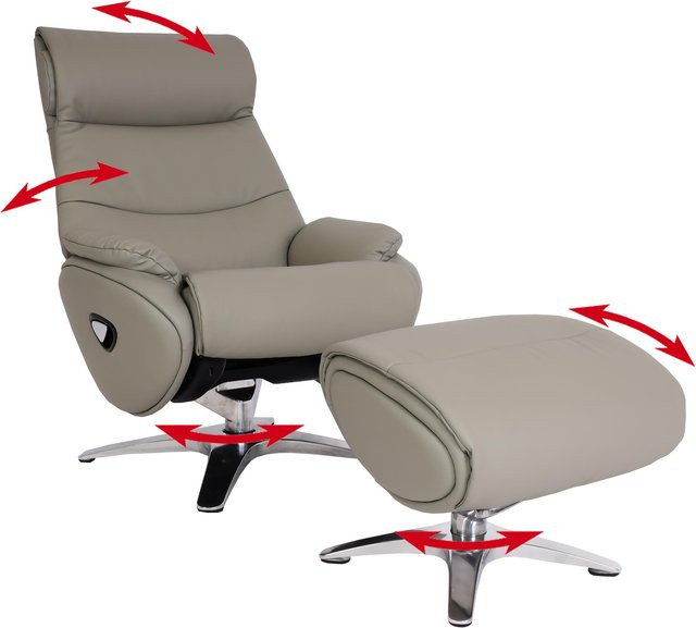 MCW Relaxsessel K98 mit Hocker in Grau aus Echtleder und Kunstleder mit Liegefunktion und Metallgestell - Bild 1