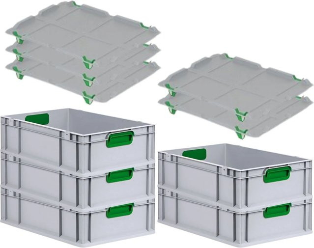 PROREGAL Spar Set 5x Eurobox Nextgen Color mit Auflagedeckel und Schiebeschnappverschlüssen, Farbe Grün, H x B x T: 17 x 40 x 60 cm - Bild 1