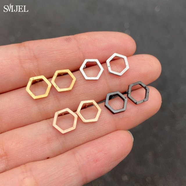 Smejl Ohrstecker Edelstahl, Sechseck, Geometrische Form, Unisex - Bild 1