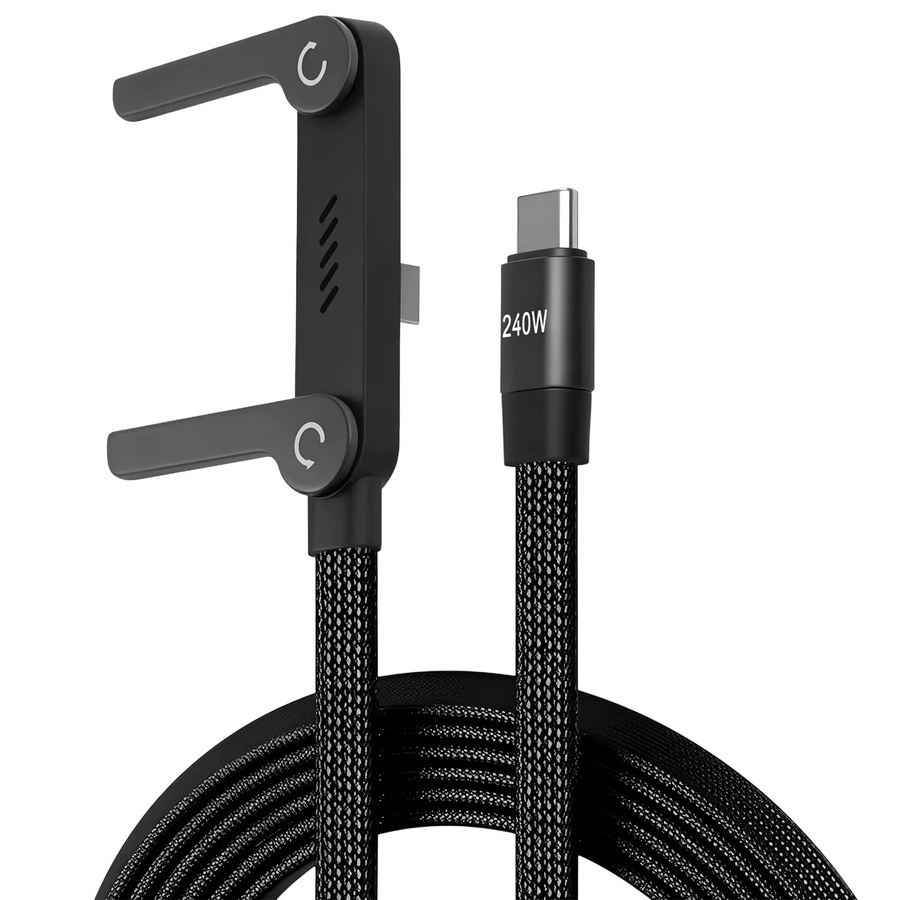 Amzwn 2-in-1 Typ-C-Kabel mit faltbarem Handyhalter, 240 W Schnelllade-Datenkabel und Dual-PD-Funktion, Schwarz - Bild 2