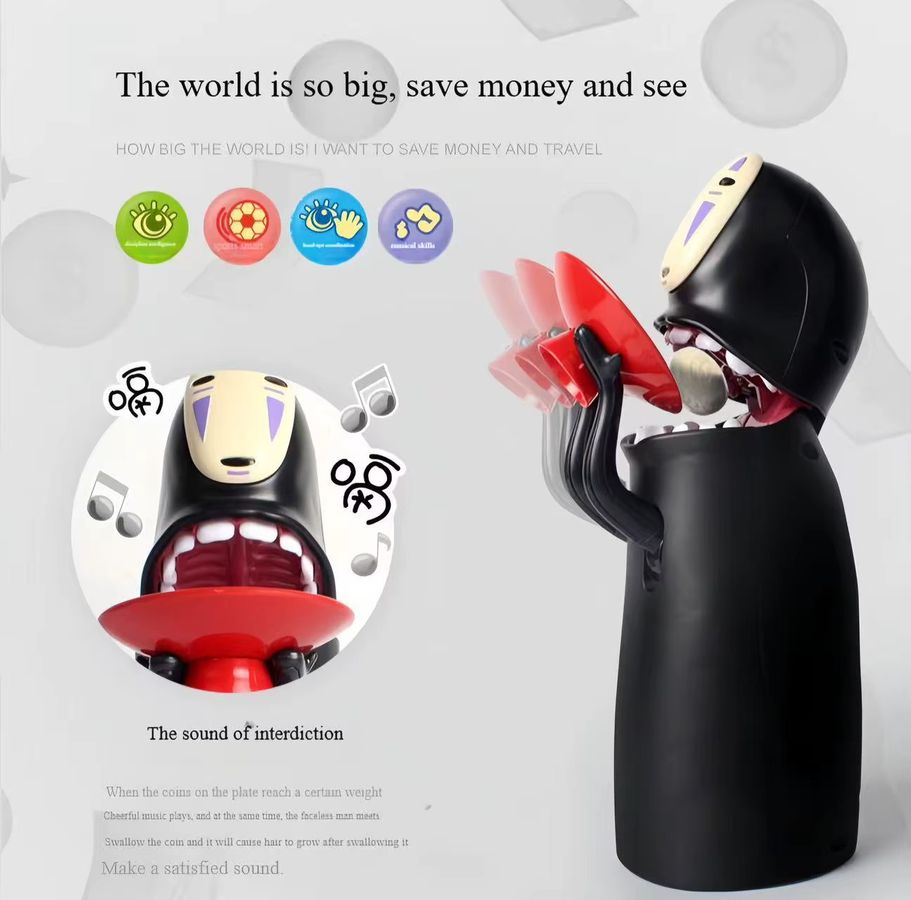 Bandai Gesichtsloser Mann Anime Figur Sparschwein mit automatischer Münzaufnahme als Geschenk für Jungen - Bild 2