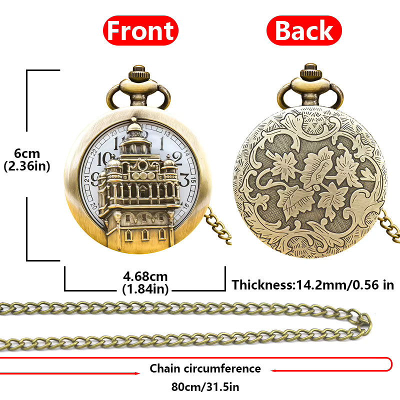 wecin Taschenuhr Halskette, Quarz, Bronze, Messing, Unisex - Bild 3